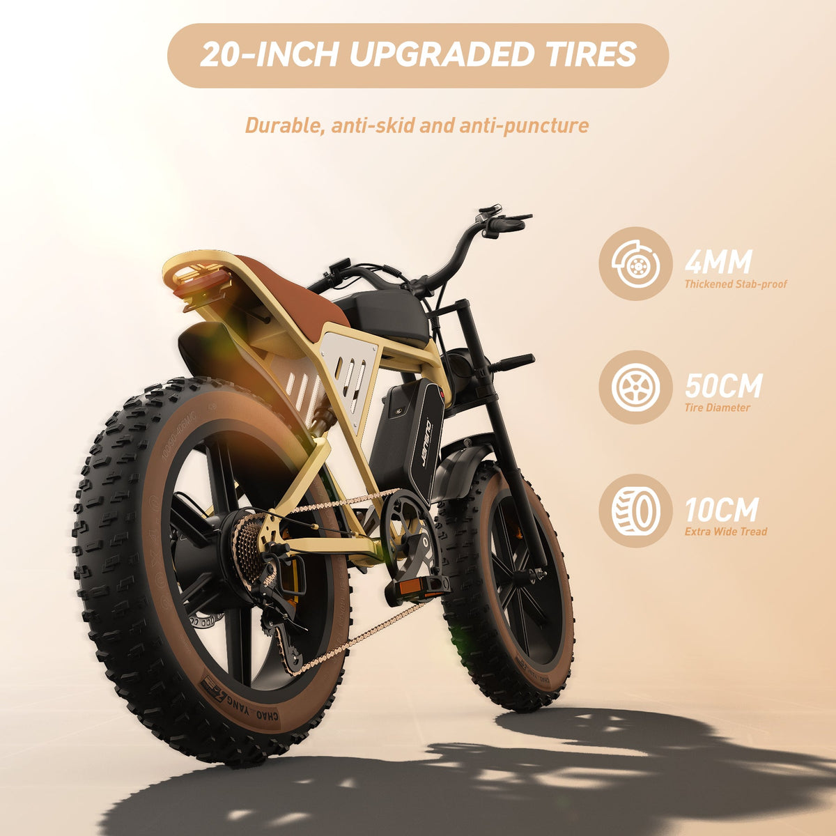 The jansno X70 electric bicycle is equipped with 20x4.0 durable tires