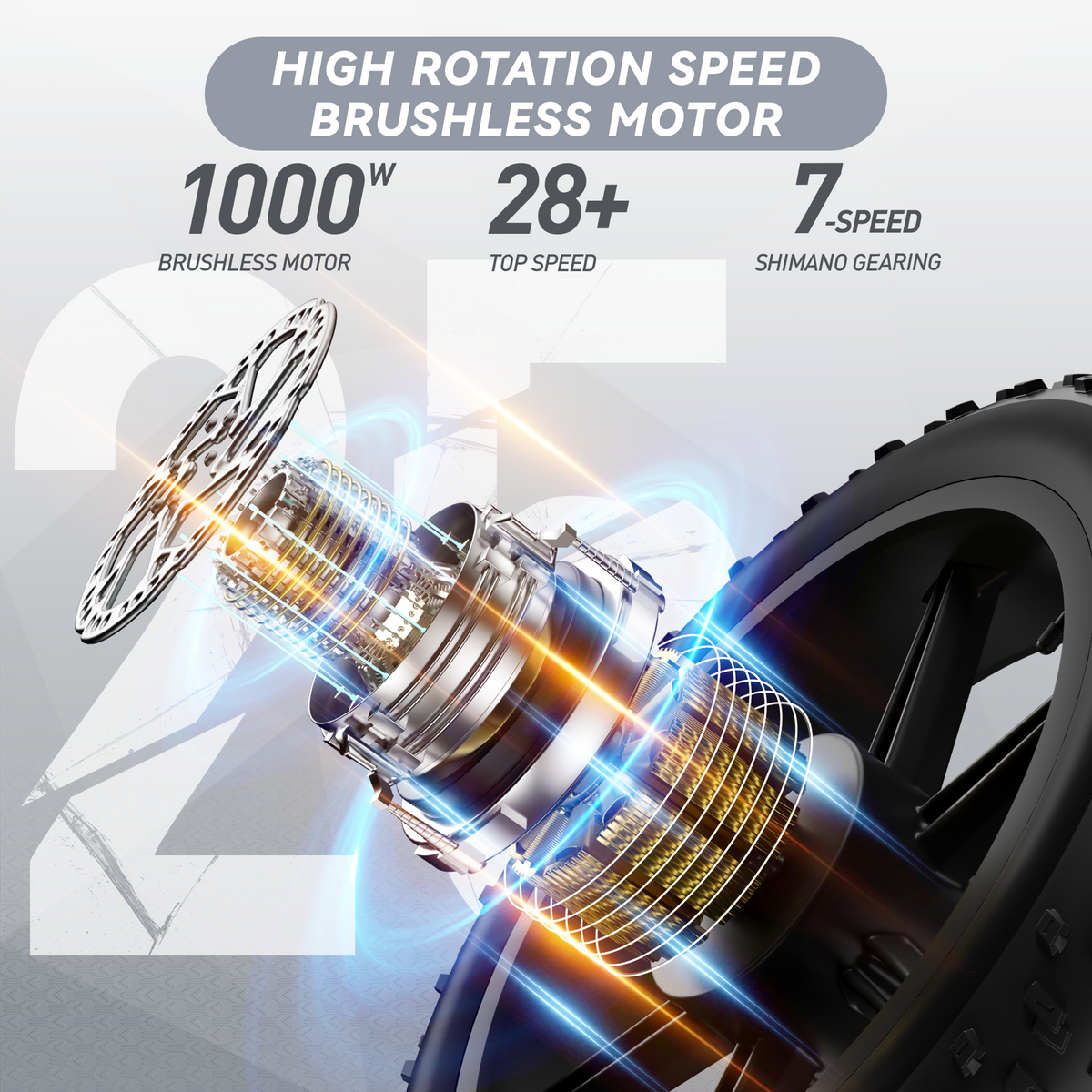 JANSNO X50_ebike_motor. 1000w BRUSHLESS MOTOR. 28+ TOP SPEED. 7-SPEED SHIMANO GEARING.