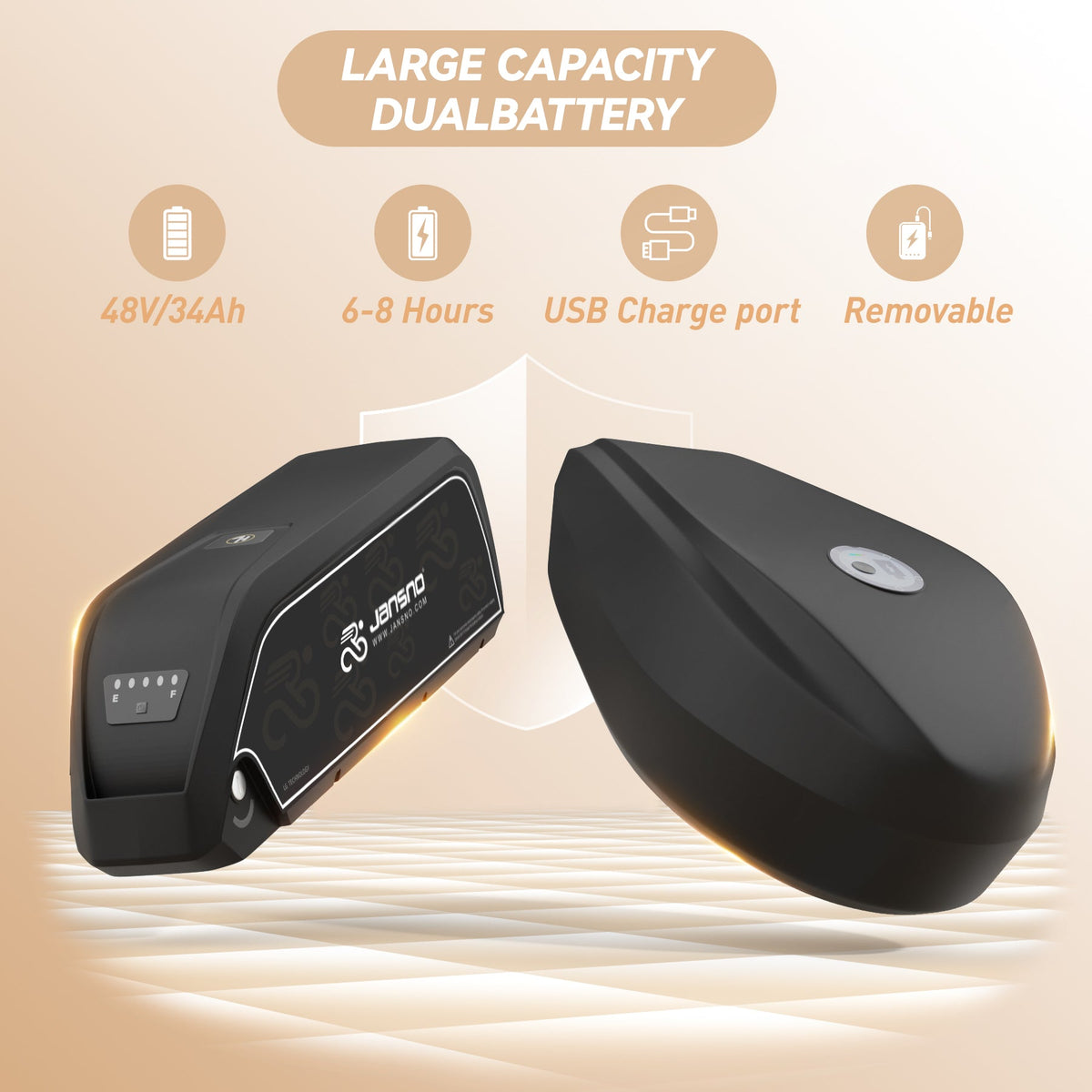 The jansno X70 electric bicycle is equipped with 34Ah large capacity dualbattery