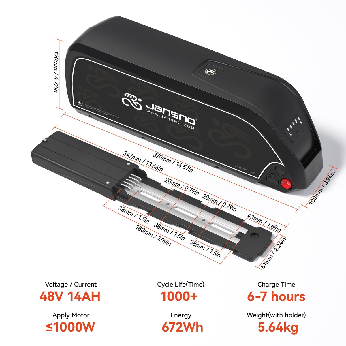 Jansno 14Ah/ 17Ah/ 20Ah/ 23Ah 48V Battery with Base and Charger - Jansno Ebike UKBattery & Charger