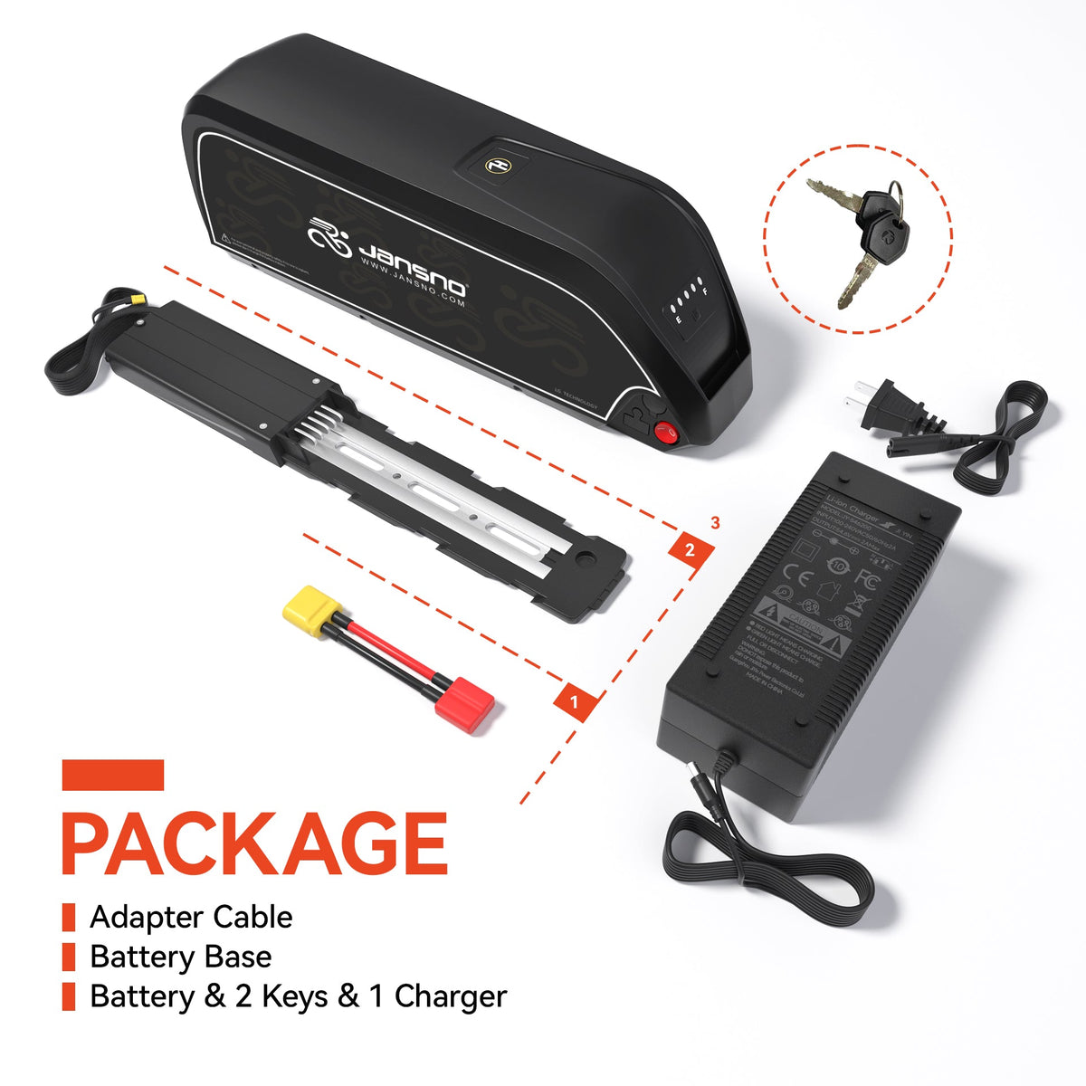 Jansno 14Ah/ 17Ah/ 20Ah/ 23Ah 48V Battery with Base and Charger - Jansno Ebike UKBattery & Charger